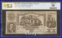 1861 $20 Confederate States Contemporary Counterfeit CIVIL War Note Ct20 Pcgs 58