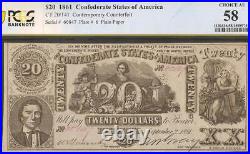 1861 $20 Confederate States Contemporary Counterfeit CIVIL War Note Ct20 Pcgs 58