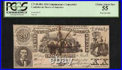 1861 $20 Confederate States Counterfeit CIVIL War Note Money Ct-20 Pcgs 55