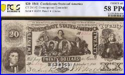 1861 $20 Confederate States Counterfeit CIVIL War Note Money Ct-20 Pcgs 58 Ppq