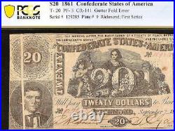 1861 $20 Confederate States Currency CIVIL War Note Money Error T20 Pcgs