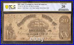 1861 $20 Confederate States Currency CIVIL War Note Old Paper Money T18 Pcgs 20