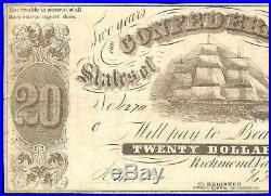 1861 $20 Confederate States Of America Currency CIVIL War Note Paper Money T-9