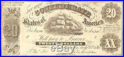 1861 $20 Confederate States Of America Currency CIVIL War Note Paper Money T-9