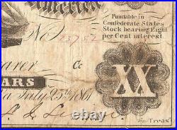 1861 $20 DOUBLE for Treasr CONFEDERATE NOTE CIVIL WAR MONEY T-9 PF-6 PCGS 15