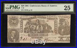 1861 $20 Dollar Bill Confederate States Currency CIVIL War Note Money T-20 Pmg