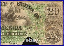 1861 $20 Dollar Bill Confederate States Currency CIVIL War Note Paper Money T-17