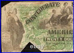 1861 $20 Dollar Bill Confederate States Currency CIVIL War Note Paper Money T-17