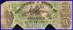 1861 $20 Dollar Bill Confederate States Currency CIVIL War Note Paper Money T-17