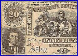 1861 $20 Dollar Bill Confederate States Currency CIVIL War Note Paper Money T-20