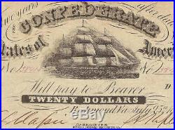 1861 $20 Dollar Bill Confederate States Currency CIVIL War Ship Note Money T-9