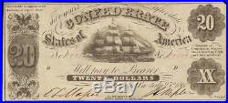 1861 $20 Dollar Bill Confederate States Currency CIVIL War Ship Note T-9 Vf-ef