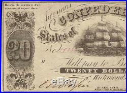 1861 $20 Dollar Bill Confederate States Currency CIVIL War Ship Note T-9 Vf-ef