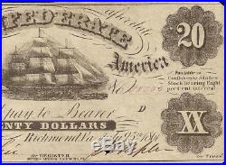 1861 $20 Dollar Bill Confederate States Currency CIVIL War Ship Note T-9 Vf-ef