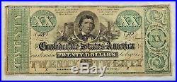 1861 $20 Dollar Bill Richmond Confederate States Civil War Currency Paper Money