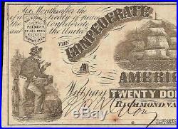 1861 $20 Dollar Confederate States Currency CIVIL War Note Old Paper Money T-18