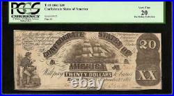 1861 $20 Dollar Confederate States Currency CIVIL War Note Paper Money T-18 Pcgs