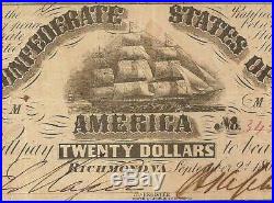 1861 $20 Dollar Confederate States Currency CIVIL War Note Paper Money T-18 Pmg