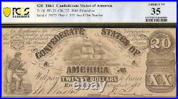 1861 $20 Dollar Confederate States Currency CIVIL War Ship Note T-18 Pcgs 35