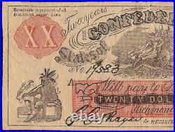 1861 $20 Female Riding Deer Smokin Indian Confederate State Bogus CIVIL War Note