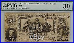 1861 $20 T-20 Confederate Currency PMG 30 Civil War Note United States
