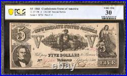 1861 $5 Bill Confederate States Currency CIVIL War Note Paper Money T-37 Pcgs 30
