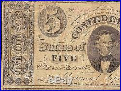 1861 $5 Bill Reoeivable Error Confederate States Currency CIVIL War Note T-34