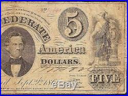 1861 $5 Bill Reoeivable Error Confederate States Currency CIVIL War Note T-34