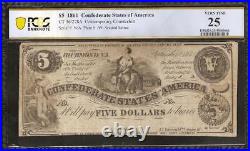 1861 $5 CIVIL War Era Counterfeit Confederate States Currency Note Ct-36 Pcgs 25