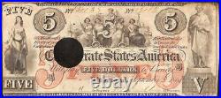 1861 $5 Confederate States Currency CIVIL War Note Money Only 58,860 Issued T-31