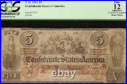1861 $5 Confederate States Note CIVIL War Currency Old Paper Money T31 Pcgs