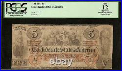 1861 $5 Confederate States Note CIVIL War Currency Old Paper Money T31 Pcgs