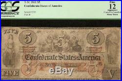 1861 $5 Confederate States Note CIVIL War Currency Under 59k Issued T-31 Pcgs