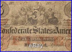 1861 $5 Confederate States Note CIVIL War Currency Under 59k Issued T-31 Pcgs