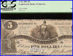 1861 $5 Confederate States Of America CIVIL War Currency Paper Money T36 Pcgs 45