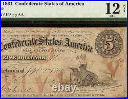 1861 $5 Dollar Bill Confederate States Currency CIVIL War Note Money T-32 Pmg 12
