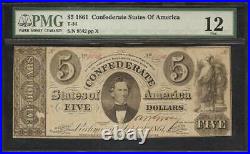 1861 $5 Dollar Bill Confederate States Currency CIVIL War Note Money T-34 Pmg