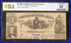 1861 $5 Dollar Bill Confederate States Currency CIVIL War Note Money T37 Pcgs 20