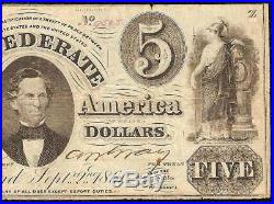 1861 $5 Dollar Bill Confederate States Currency CIVIL War Note Paper Money T-34