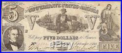 1861 $5 Dollar Bill Confederate States Currency CIVIL War Note Paper Money T-37