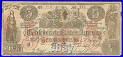 1861 $5 Dollar Bill Counterfeit Confederate States CIVIL War Era Note Ct-31