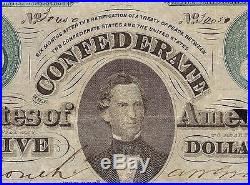 1861 $5 Mismatched S/n Error Confederate States Currency CIVIL War Note T-33