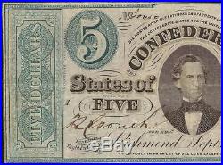 1861 $5 Mismatched Serial Number Confederate States Currency CIVIL War Note T-33