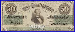 1861 $50 Bill Confederate States Currency CIVIL War Note Csa Paper Money T-16