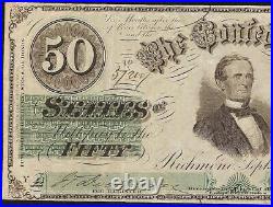 1861 $50 Bill Confederate States Currency CIVIL War Note Csa Paper Money T-16
