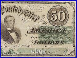 1861 $50 Bill Confederate States Currency CIVIL War Note Csa Paper Money T-16