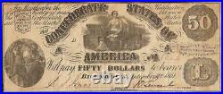 1861 $50 Dollar Bill Confederate States Currency CIVIL War Note Paper Money T-14