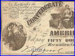 1861 $50 Dollar Bill Confederate States Currency CIVIL War Note Paper Money T-14