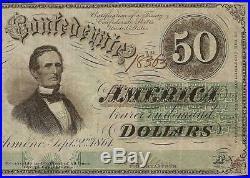 1861 $50 Dollar Bill Confederate States Currency CIVIL War Note Paper Money T-16