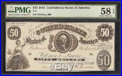 1861 $50 Dollar Bill Confederate States Currency CIVIL War Note T-8 Pmg 58
